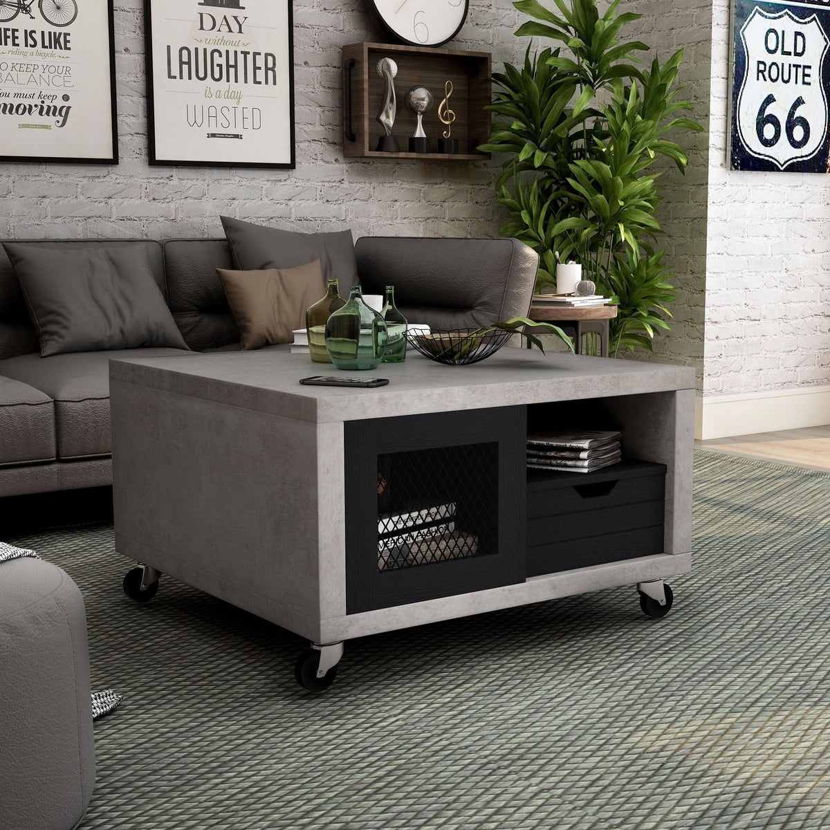Industrial Multi-Storage Coffee Table Y636268