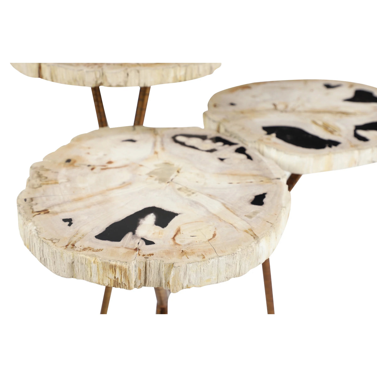 Bronze Petrified Stone 3 Tier Accent Table with Gold Base Z883010