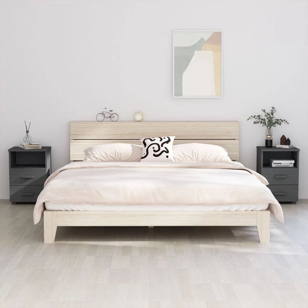 2 pcs Dark Gray Solid Wood Bedside Cabinets M975702
