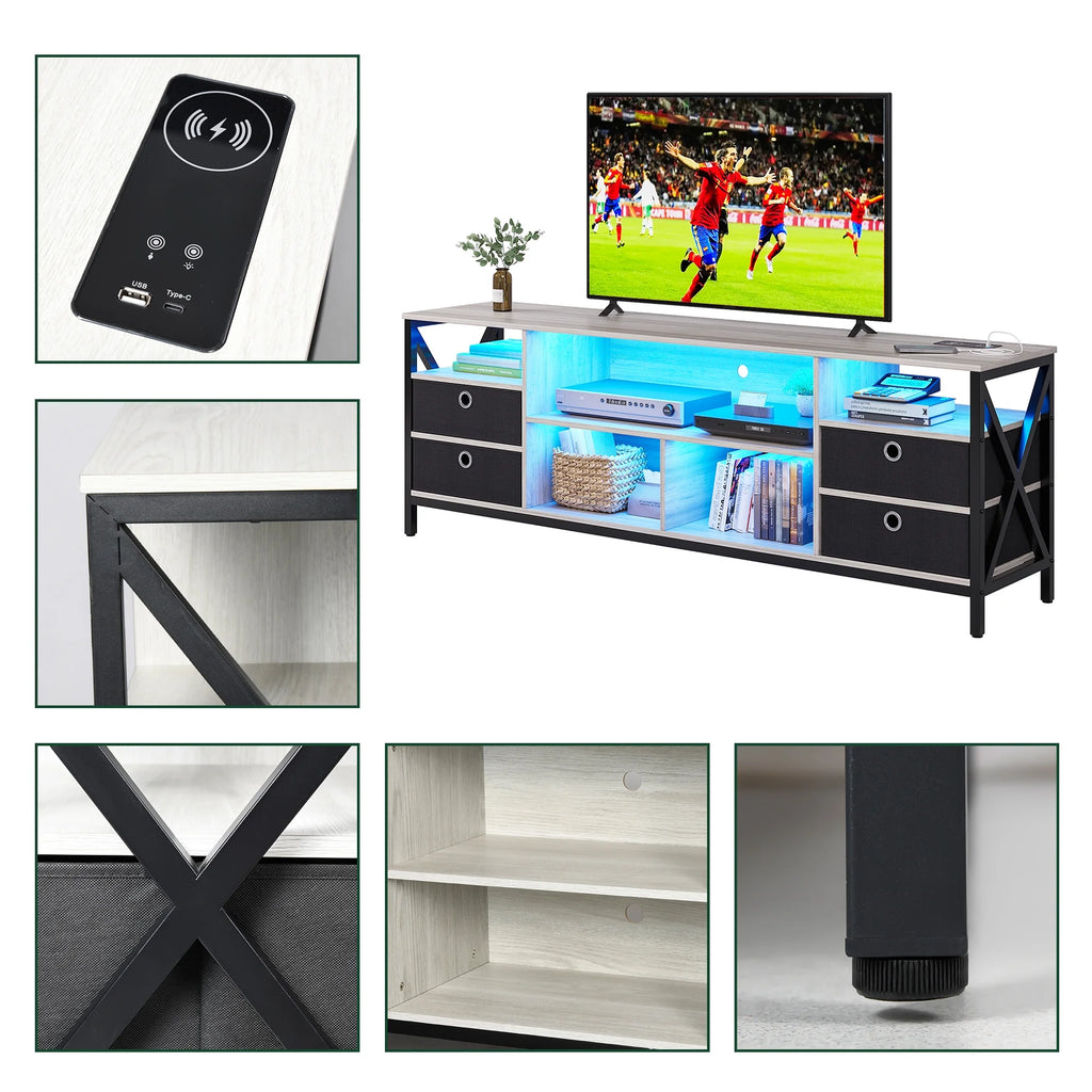 White LED TV Stand with Charging Station C666