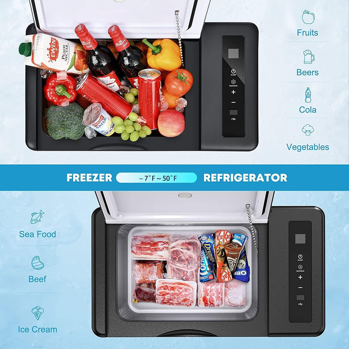 Portable 12 Volt Refrigerator 26 Quart Electric Cooler U5318