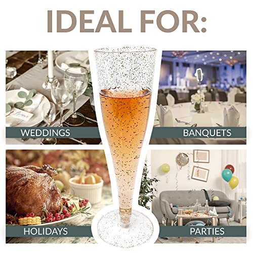 100 Pack 4.5 oz Gold Glitter Plastic Champagne Flutes H18406