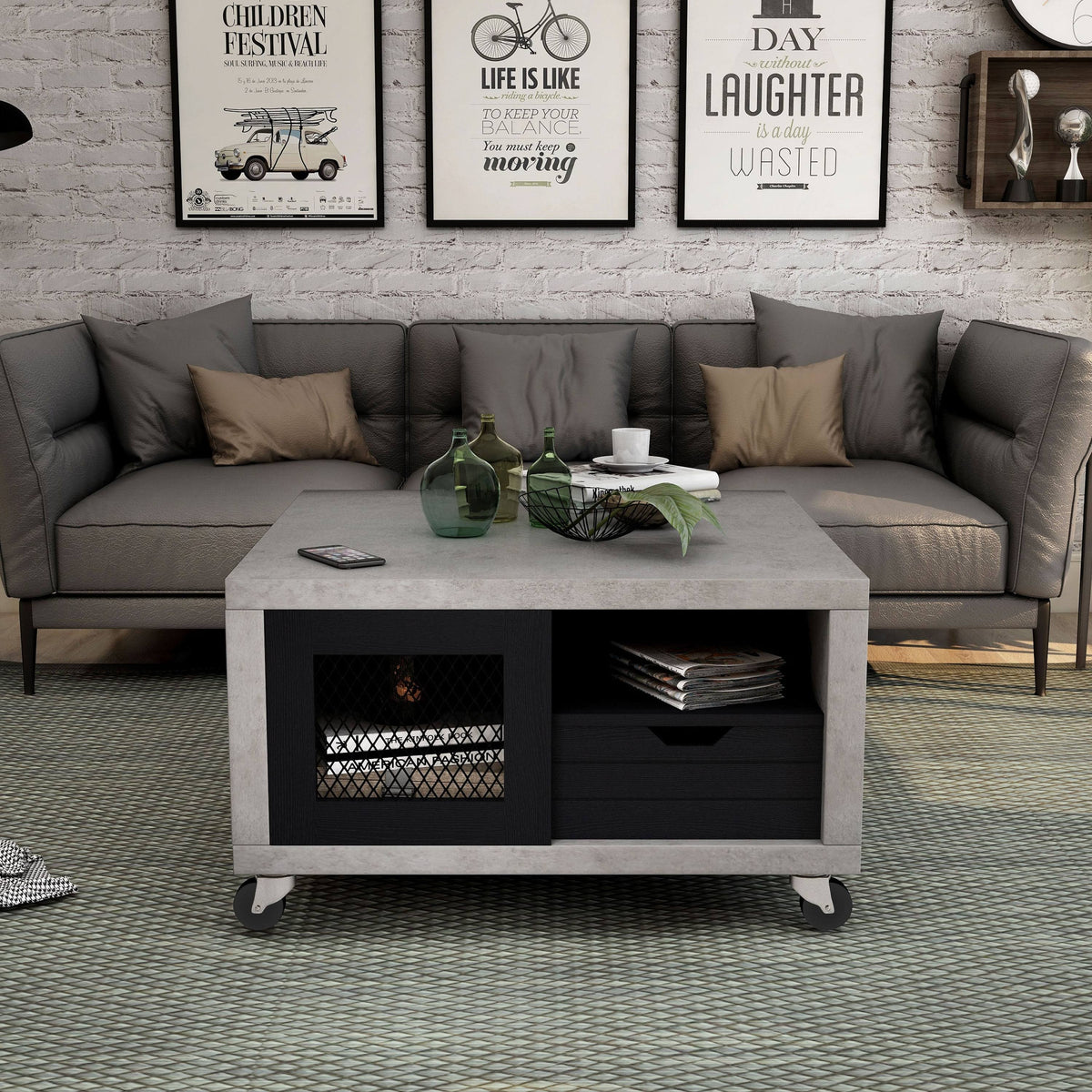 Industrial Multi-Storage Coffee Table Y636268