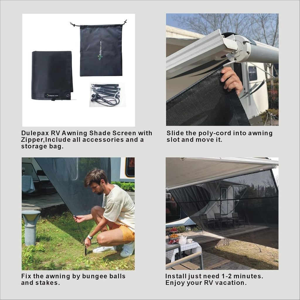 RV Awning Shade Screen with Zipper 8'X15'3'' W9060