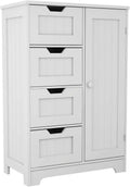 White Freestanding Bathroom Storage Cabinet with 4 Drawers and 1 Door M99793