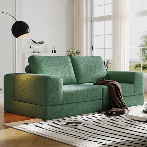 Beige Knitted Fabric 2 Seater Modular Sectional Sofa with 2 Pillows W3149