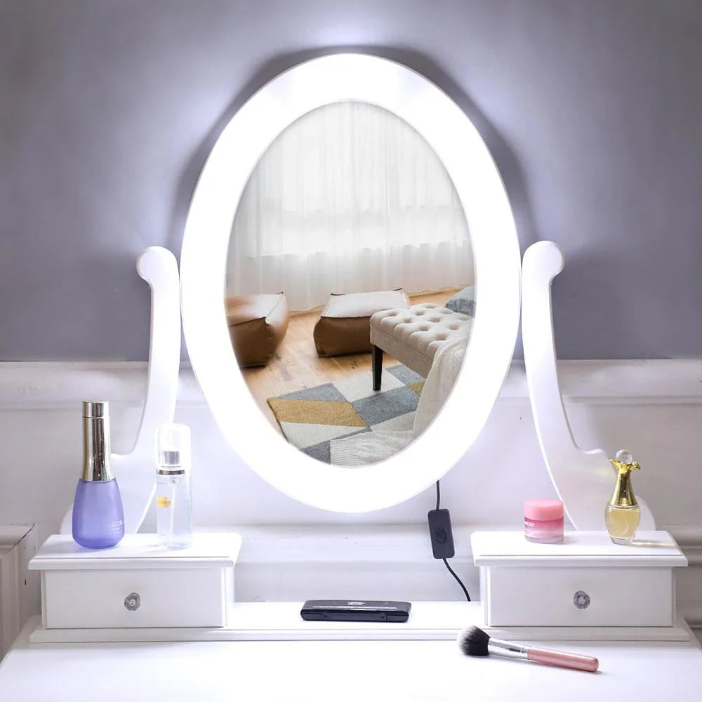 White Vanity Table Set with 5 Drawers and Cushioned Stool L73415