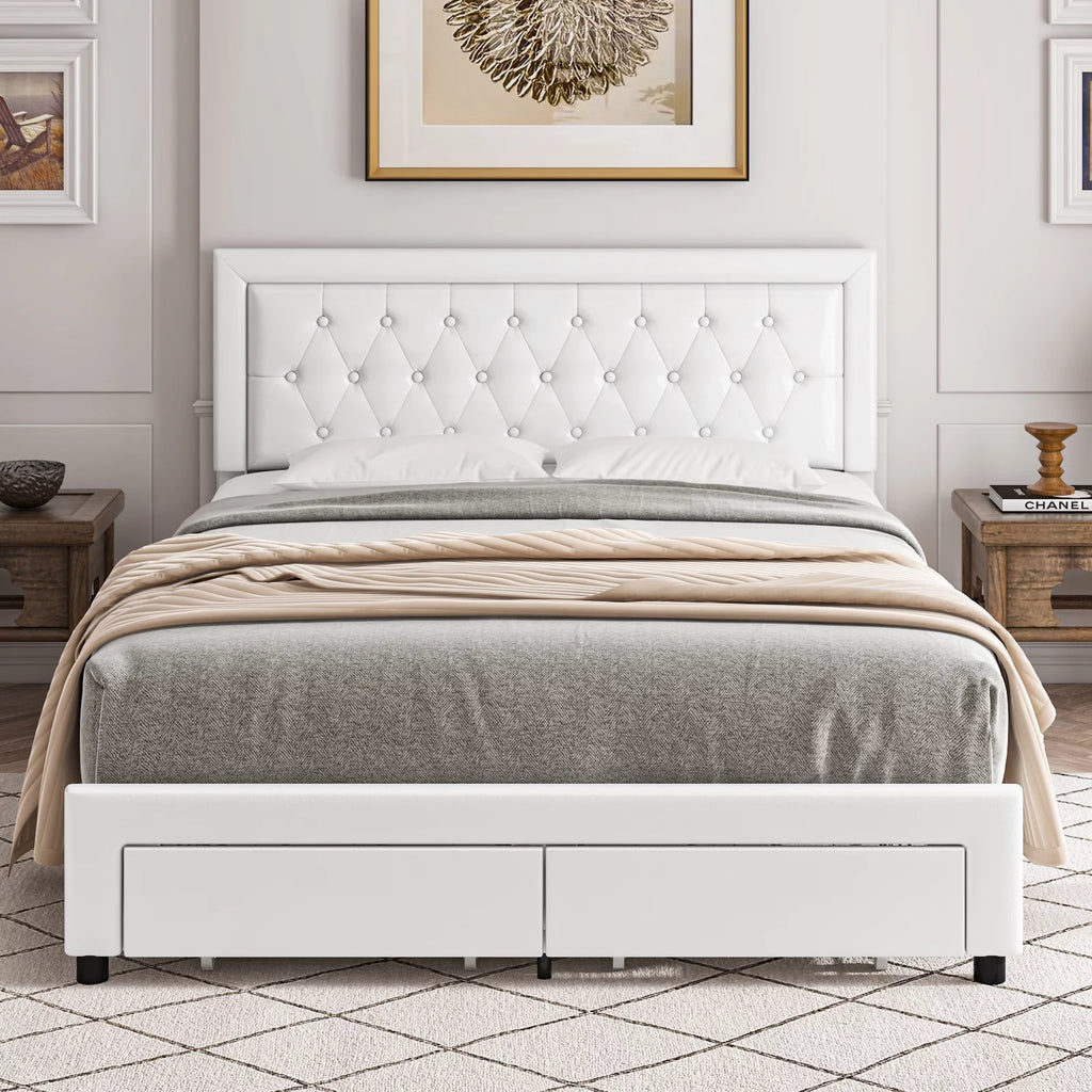 Queen Size Black PU Leather Upholstered Platform Bed Frame R87609