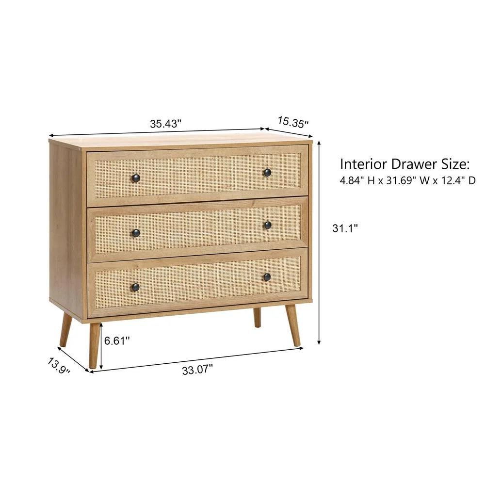 Light Oak Finish 3-Drawer Wood Dresser F9916
