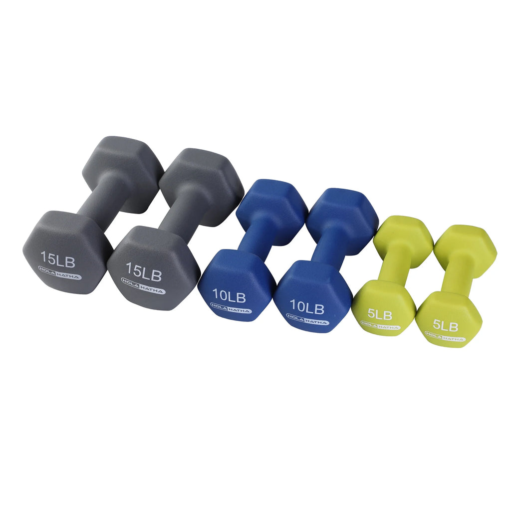 5, 10, and 15 Pound Neoprene Hand Weight Set with Rack Y6183