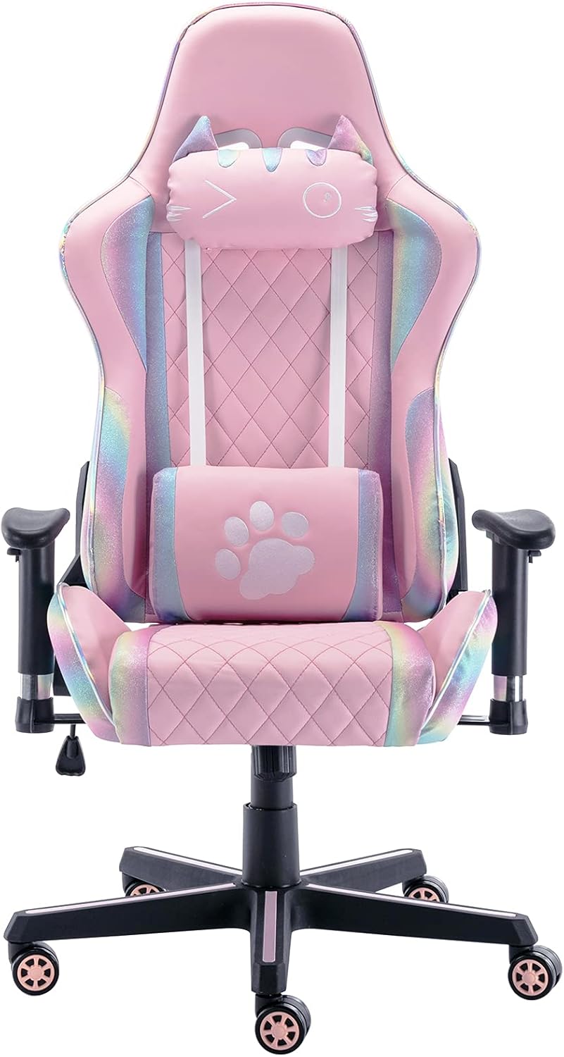 Pink Ergonomic Gaming Chair with Headrest and Lumbar Support B291