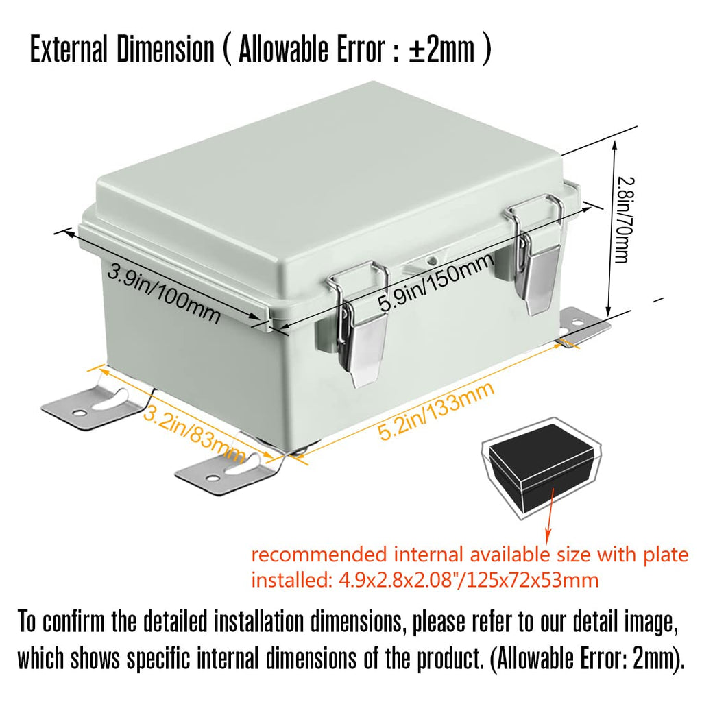 ABS IP67 Waterproof Junction Box with Mounting Plate Pack of 2 Z18826