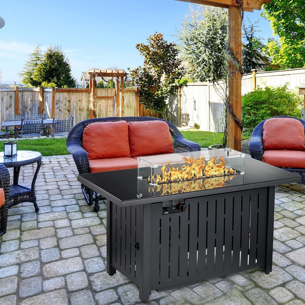43 Inch 50,000 BTU Propane Gas Fire Pit Table with Glass Wind Guard C96532