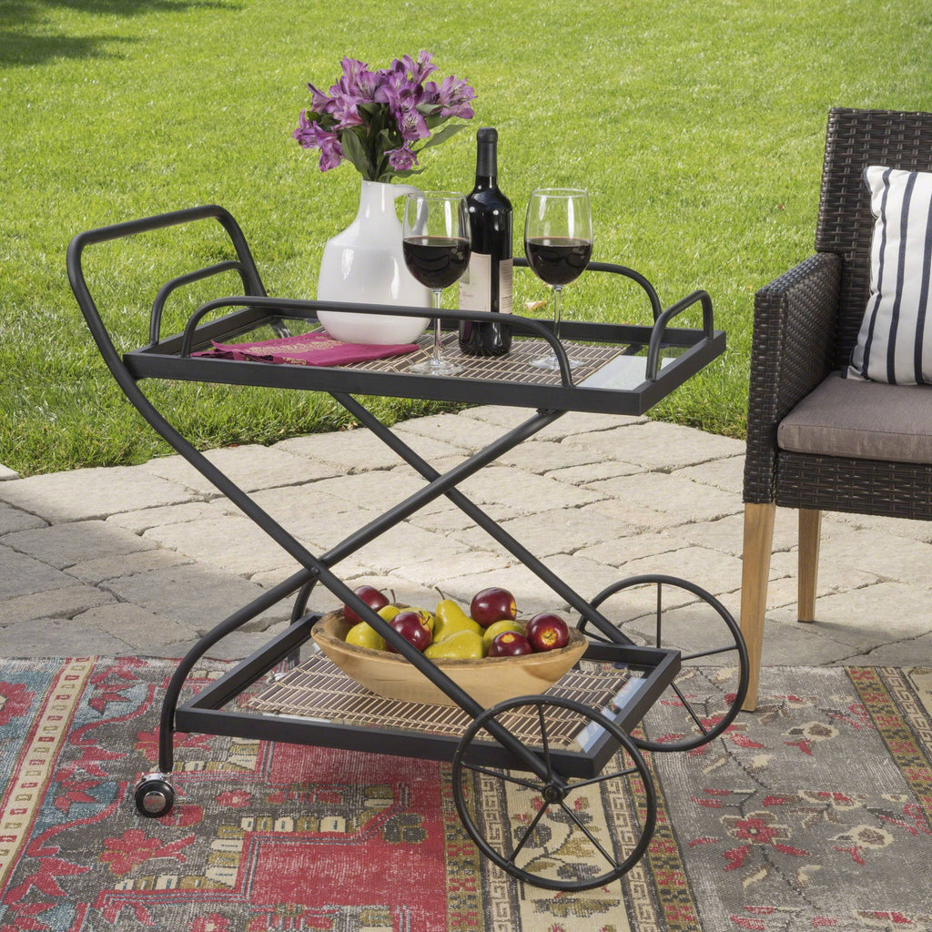Black Iron Glass Bar Cart with Shelves X271032