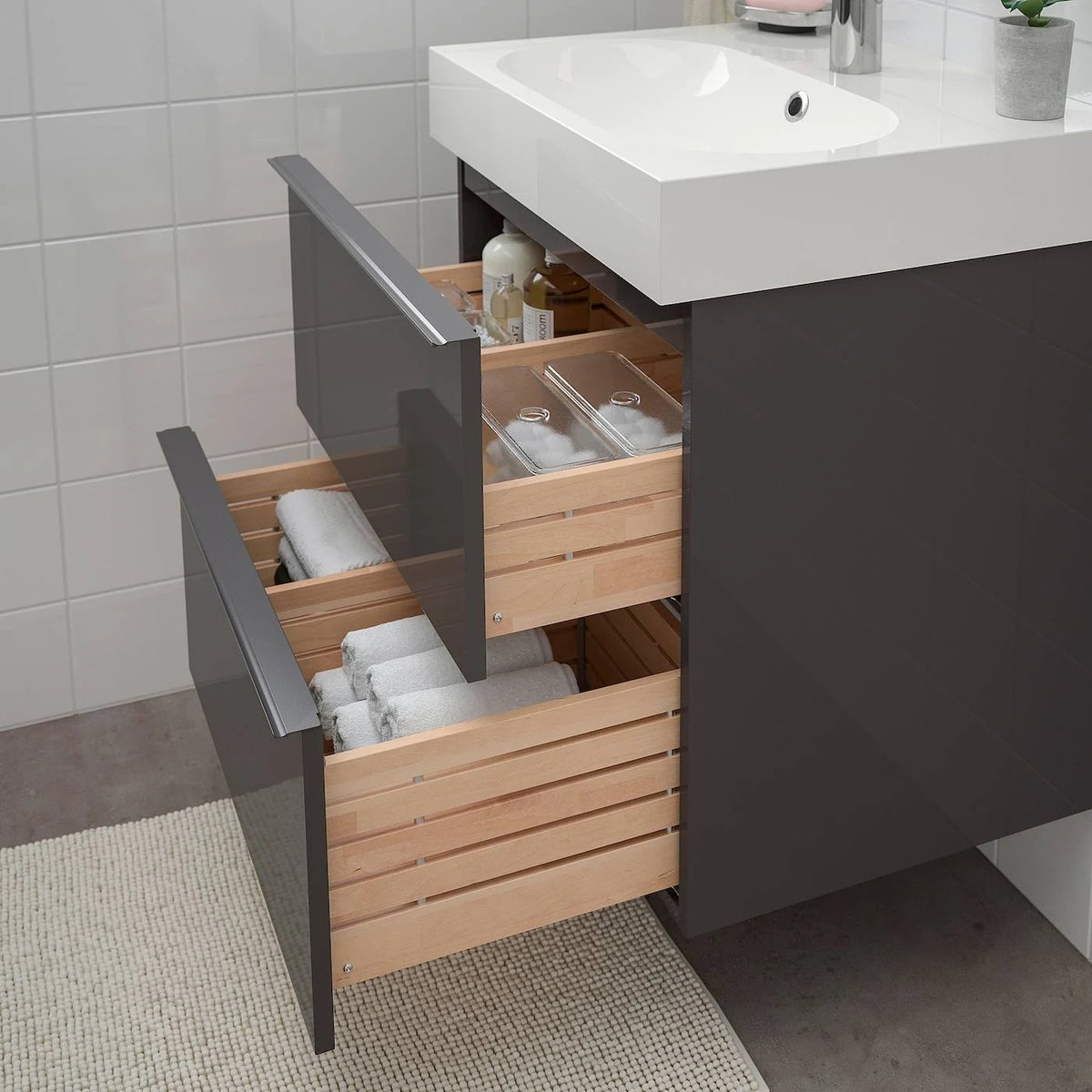 High Gloss Gray Sink Cabinet with 2 Drawers V50646