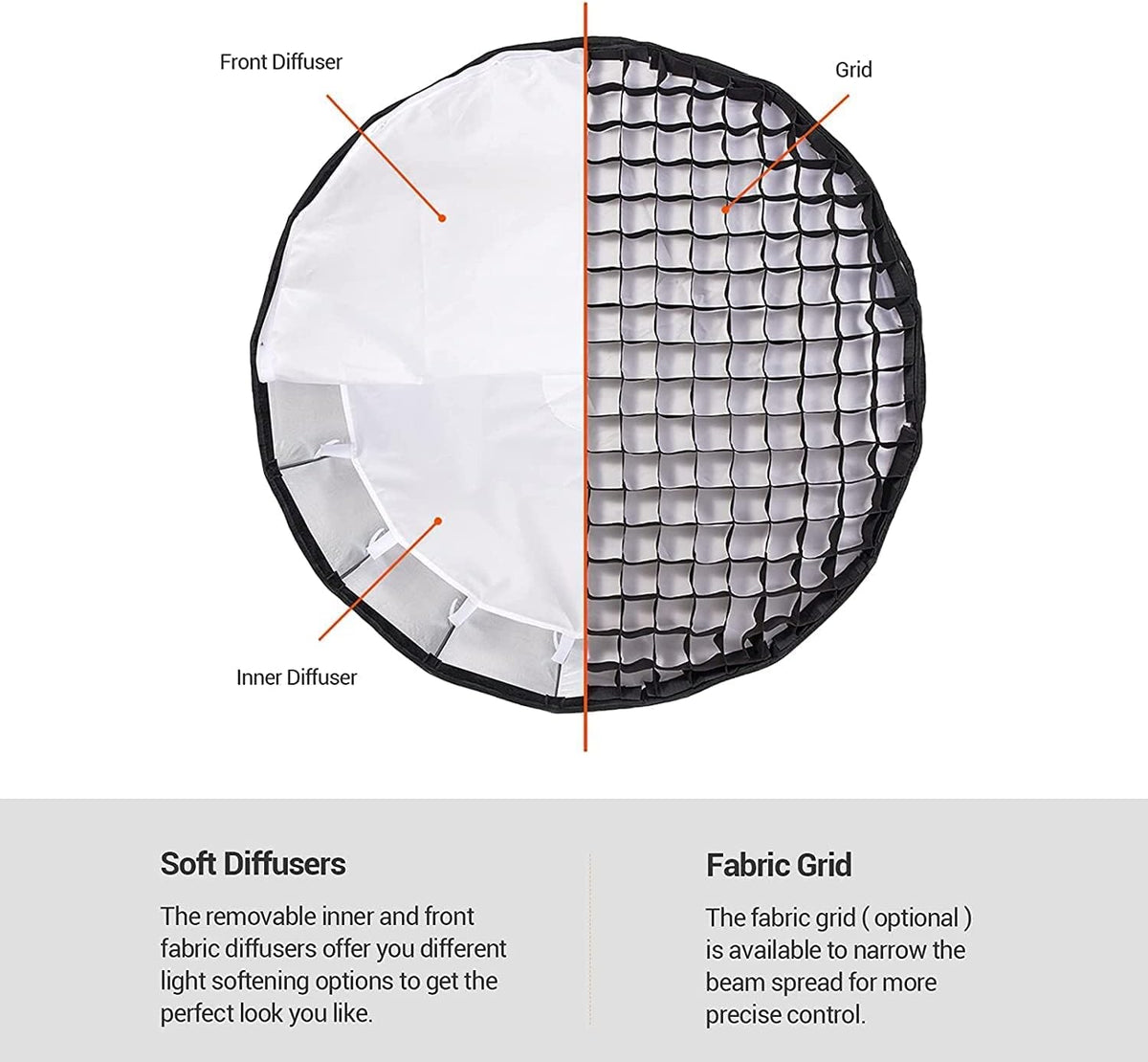 47 Inch Parabolic Softbox Bowens Mount with Diffuser and Carrying Bag J452