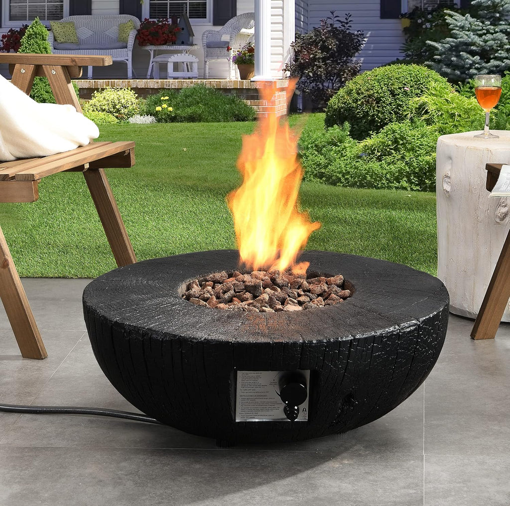 28 Round 30,000 BTU Auto-Ignition Propane Fire Pit Table with Cover and Lava Rock D596