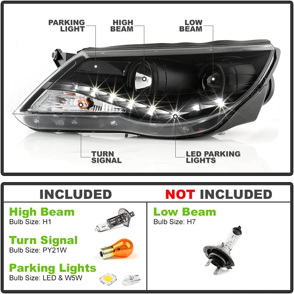 2009-2011 Volkswagen Tiguan Black Housing Projector Headlights Y868530