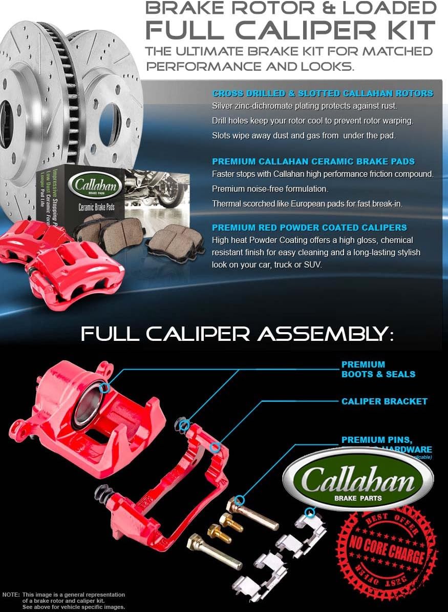 Red Calipers Drilled Slotted Rotors Ceramic Brake Pads Hardware Kit O457797