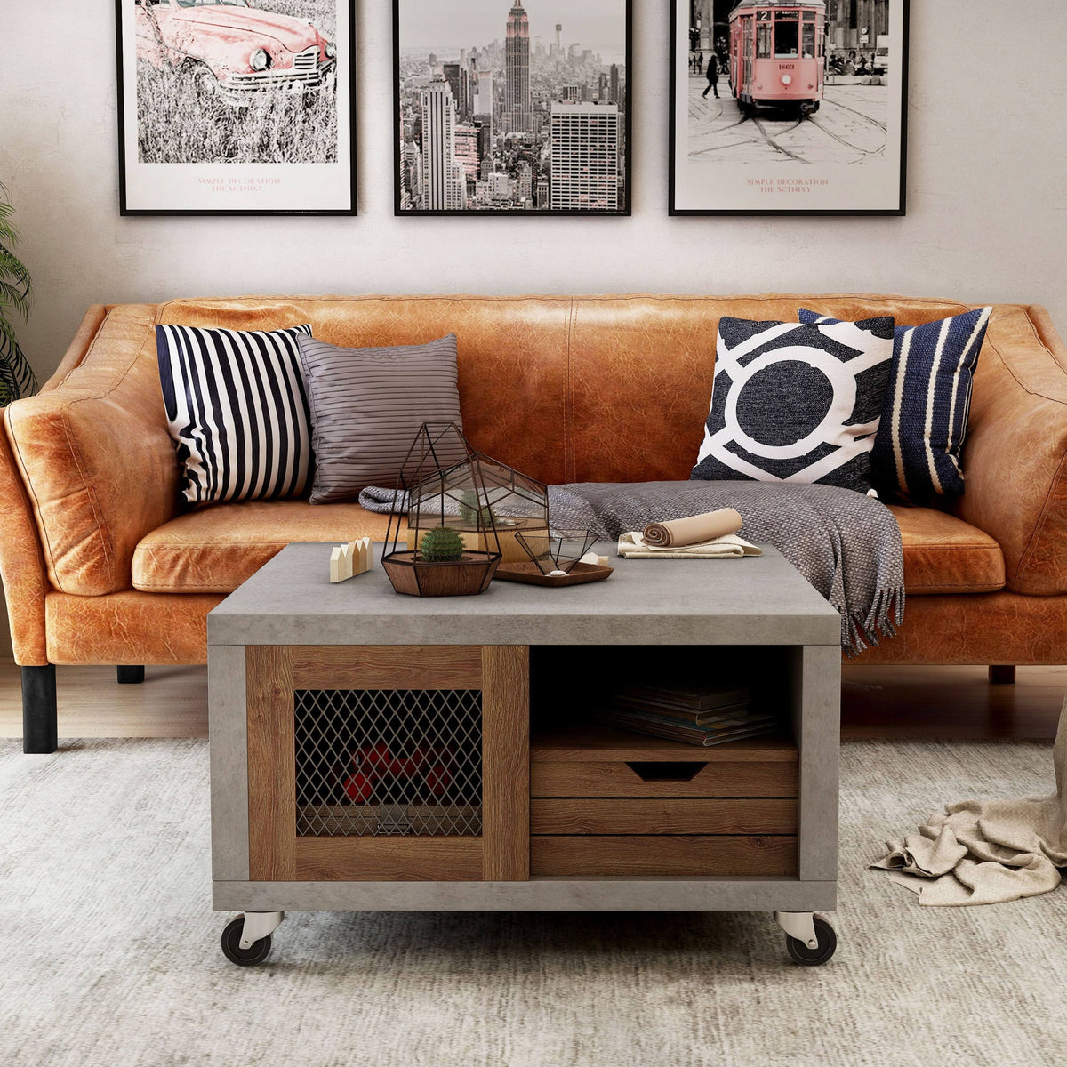 Industrial Multi-Storage Coffee Table Y636268