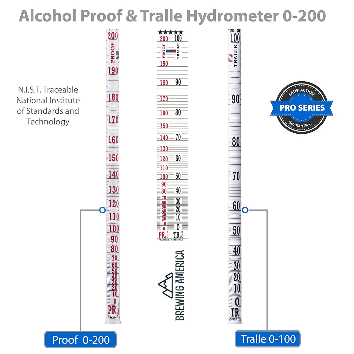 Alcohol Hydrometer Tester 0-200 Proof Pack of 2 Q584106