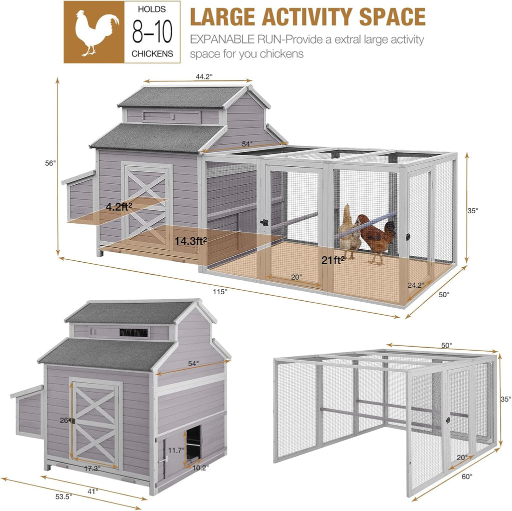 115in Chicken Coop with Run and Nesting Boxes U81548
