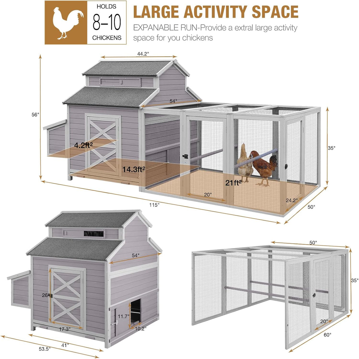 115in Chicken Coop with Run and Nesting Boxes U81548