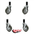5 inch Gray Polyurethane Swivel Stem Caster Set 2 Brake B10784