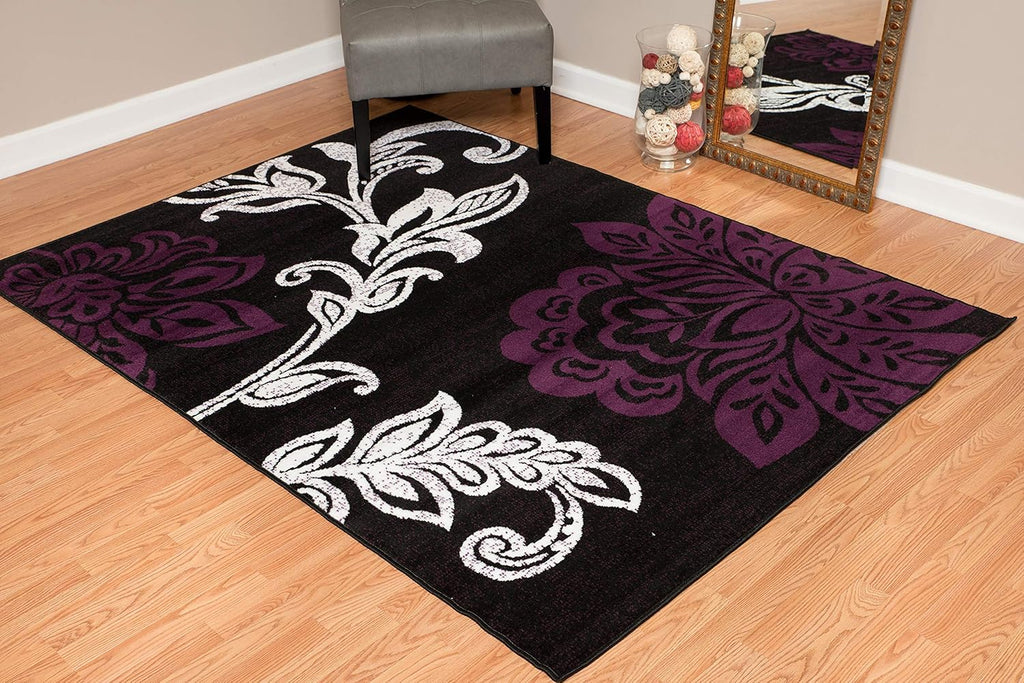 Plum Polypropylene Rug with Floral Pattern N707