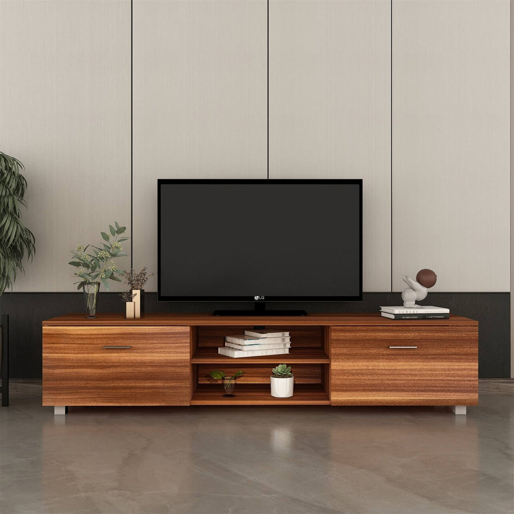 Black TV Stand with Storage Cabinet and Open Shelves T9121