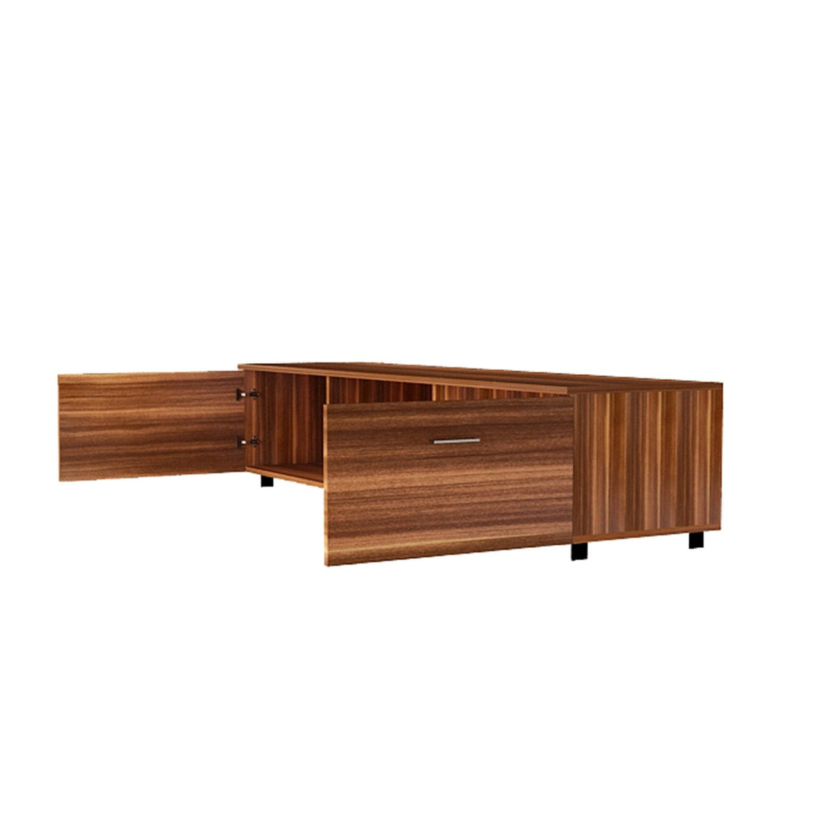 Black TV Stand with Storage Cabinet and Open Shelves T9121