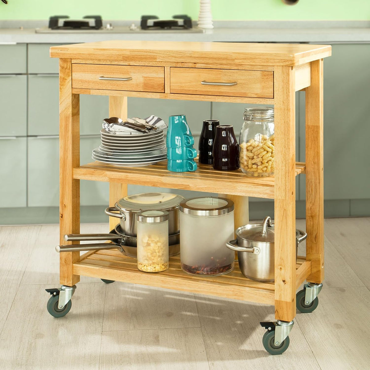 Kitchen Cart with Rubber Wood Top and Drawer G45108