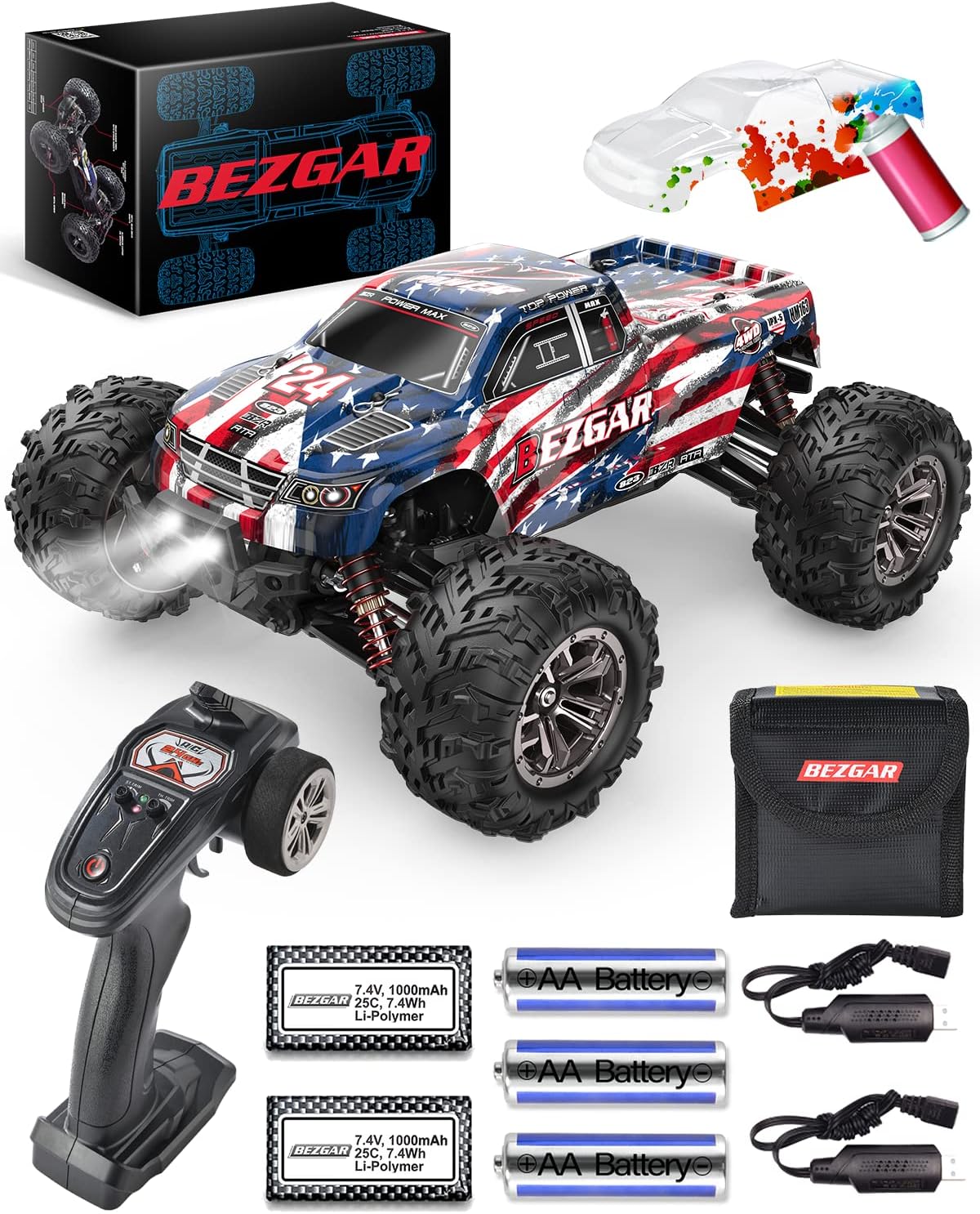 1:16 Off Road Remote Control 4×4 Waterproof RC Monster Truck with Rechargeable Batteries N228