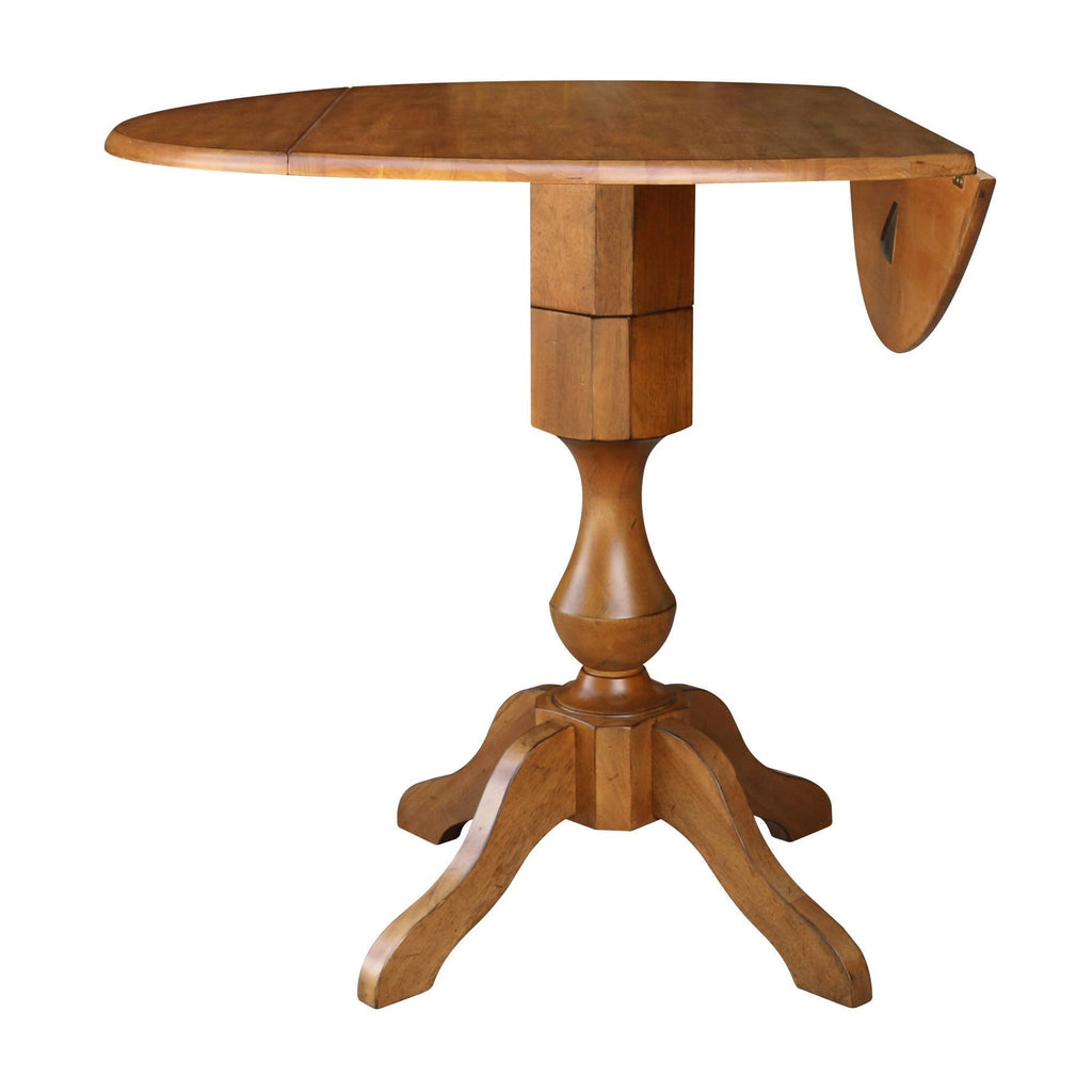 42x22 Round Dual Drop Leaf Pedestal Table Pecan U5786