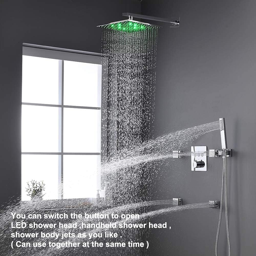12 Inch Brushed Nickel Thermostatic Rain Shower Head Combo System G3061
