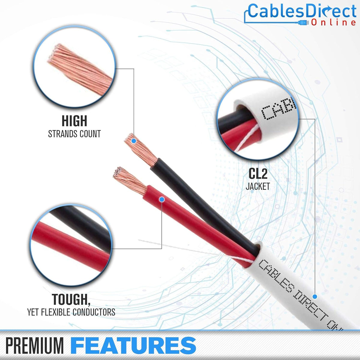100ft 18AWG 2 Conductors CL2 Rated Speaker Cable Wire Q1945