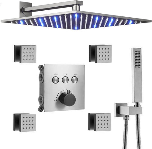 12 Inch Brushed Nickel Thermostatic Rain Shower Head Combo System G3061