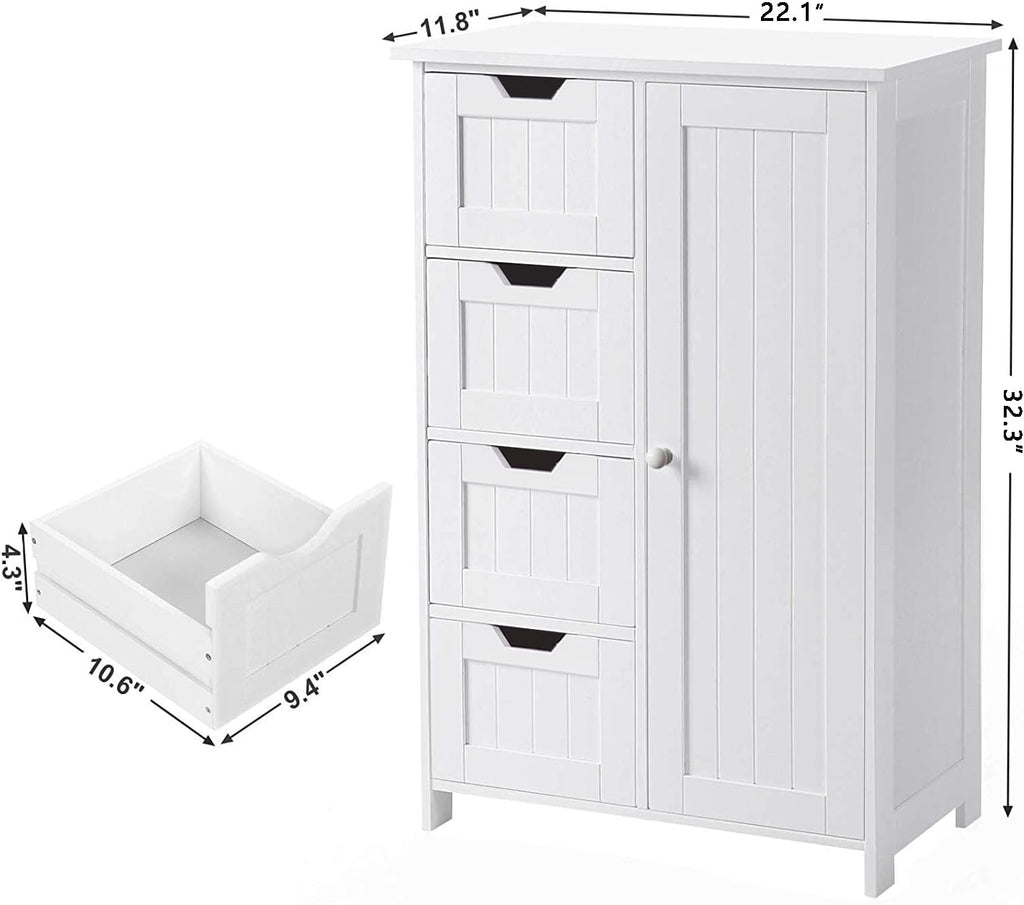 White Freestanding Bathroom Storage Cabinet with 4 Drawers and 1 Door M99793