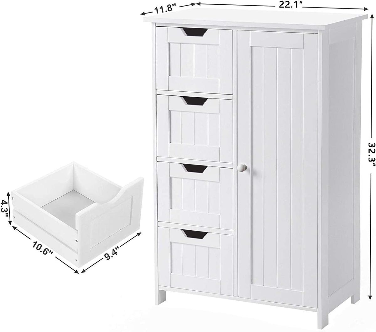 White Freestanding Bathroom Storage Cabinet with 4 Drawers and 1 Door M99793