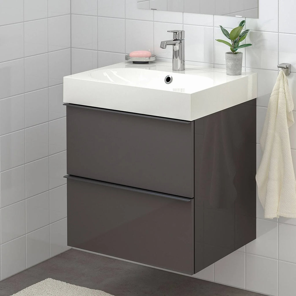 High Gloss Gray Sink Cabinet with 2 Drawers V50646