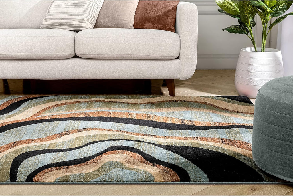Blue Brown Geometric Area Rug 8x10 T49013