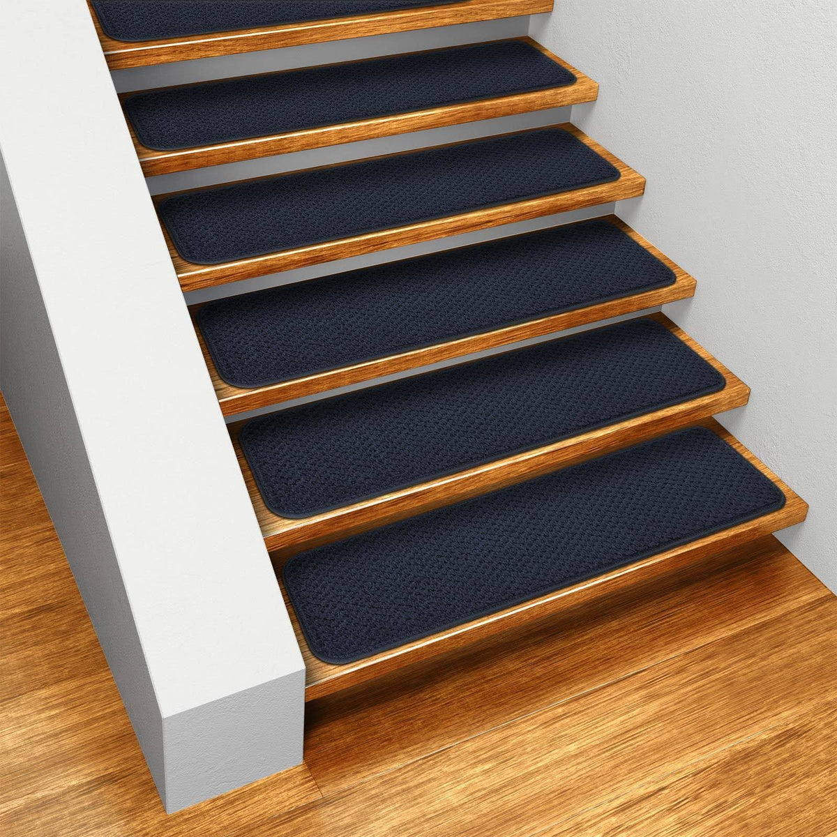 Set of 12 Skid-Resistant Carpet Stair Treads Navy Blue 8 in. x 23.5 in. Z74468