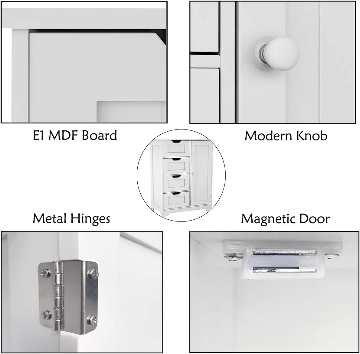 White Freestanding Bathroom Storage Cabinet with 4 Drawers and 1 Door M99793