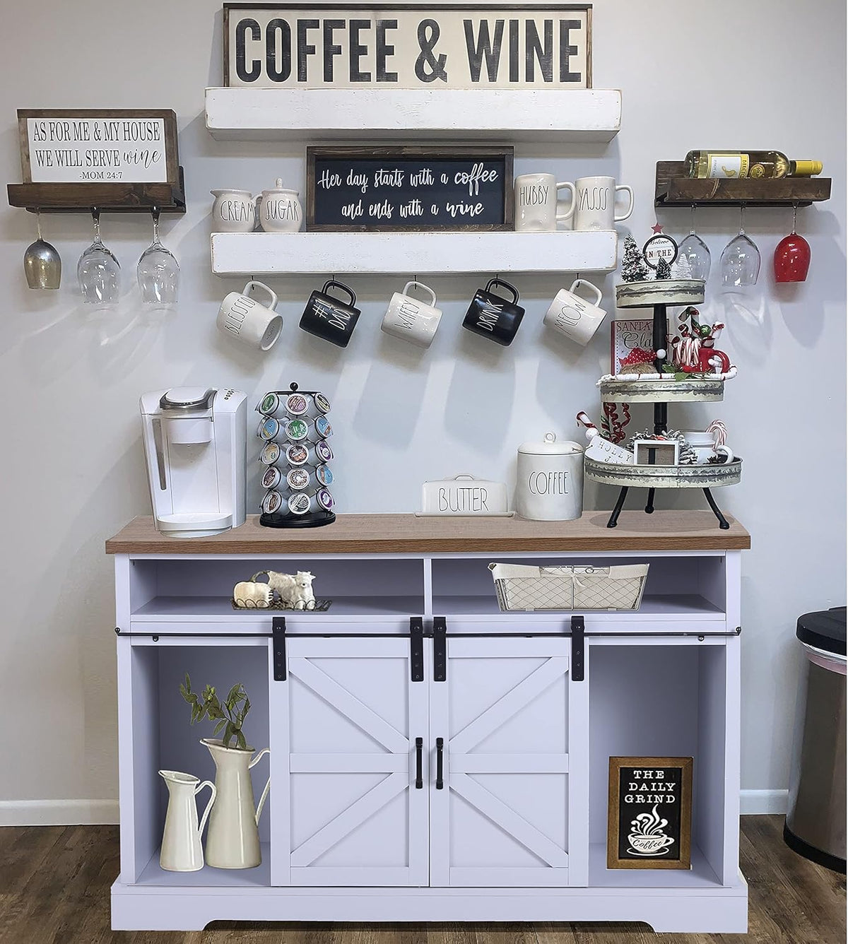Farmhouse Coffee Bar Cabinet with Fireplace L513