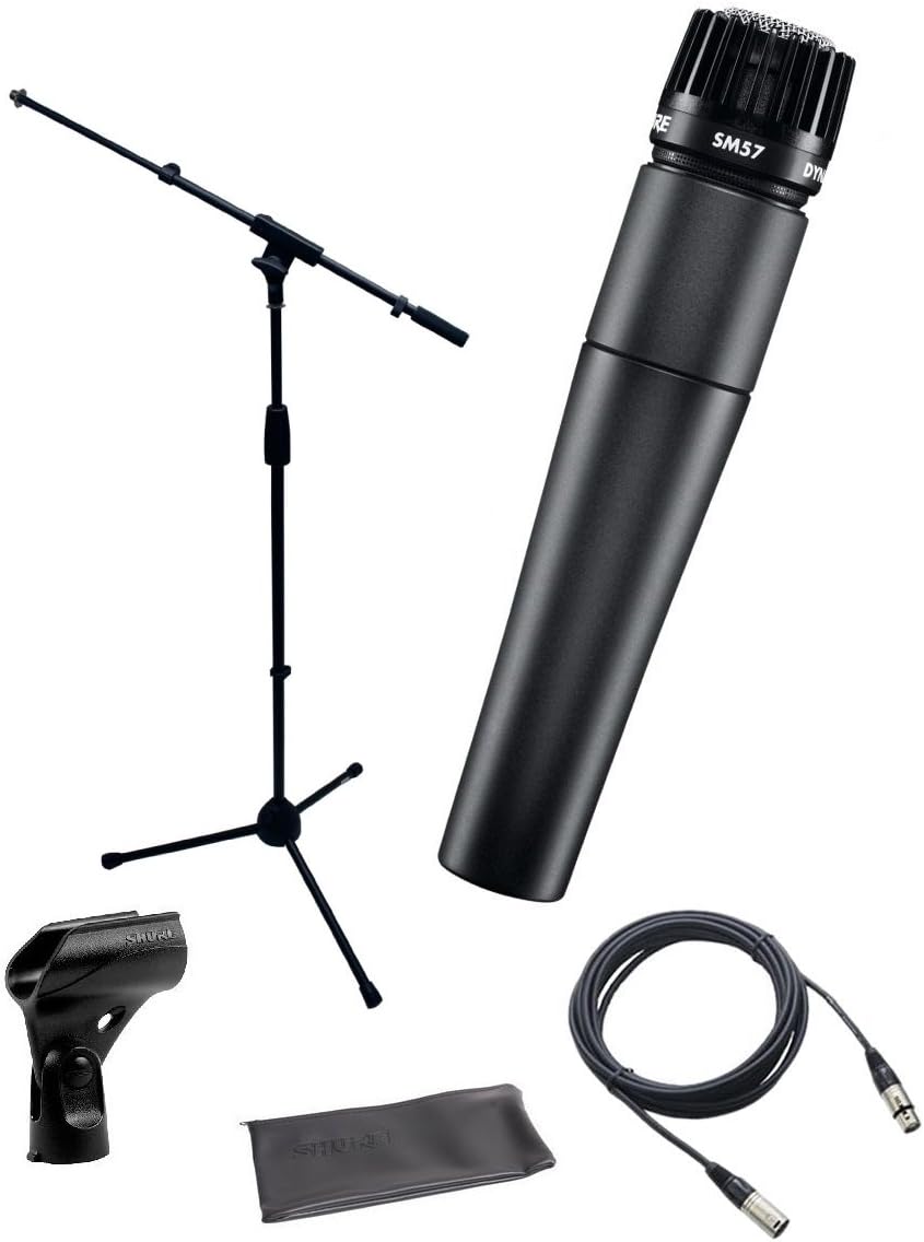 Cardioid Dynamic Microphone with Boom Stand, XLR Cable, Mic Clip, and Bag G330