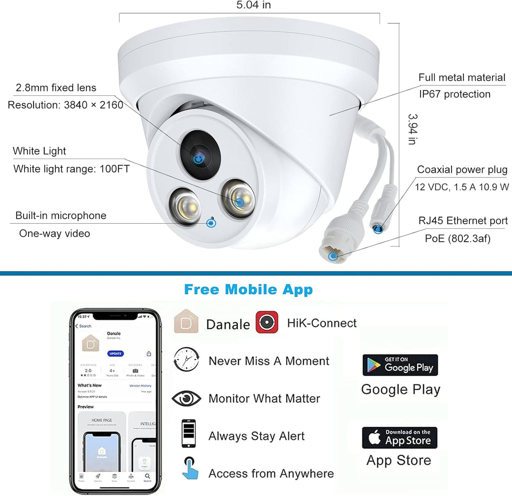 4K Full Color Night Vision 8MP POE Dome IP Camera O523