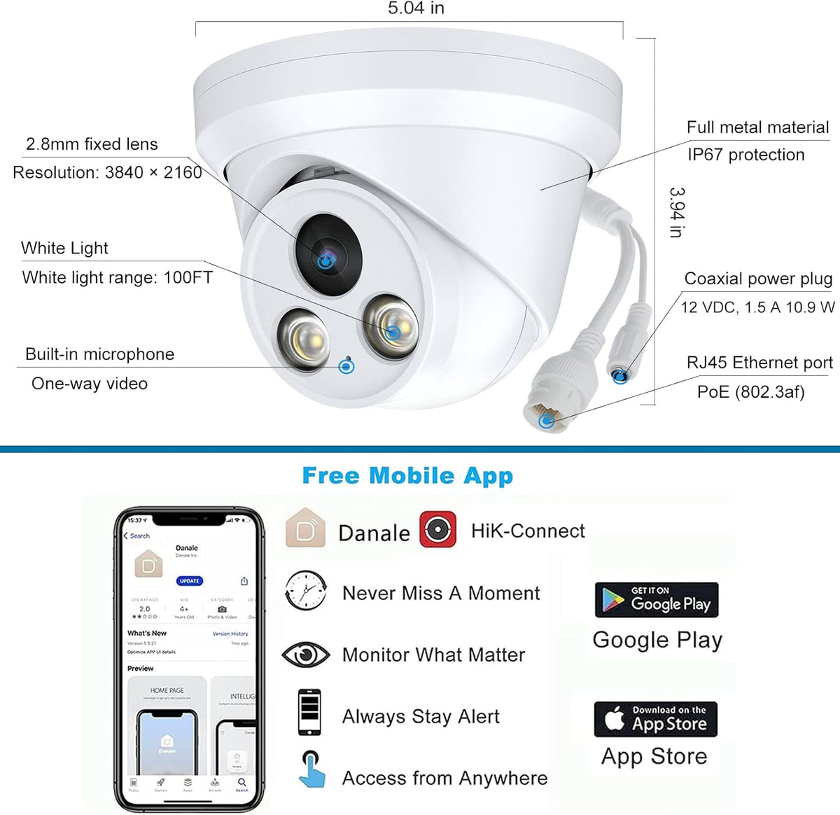 4K Full Color Night Vision 8MP POE Dome IP Camera O523