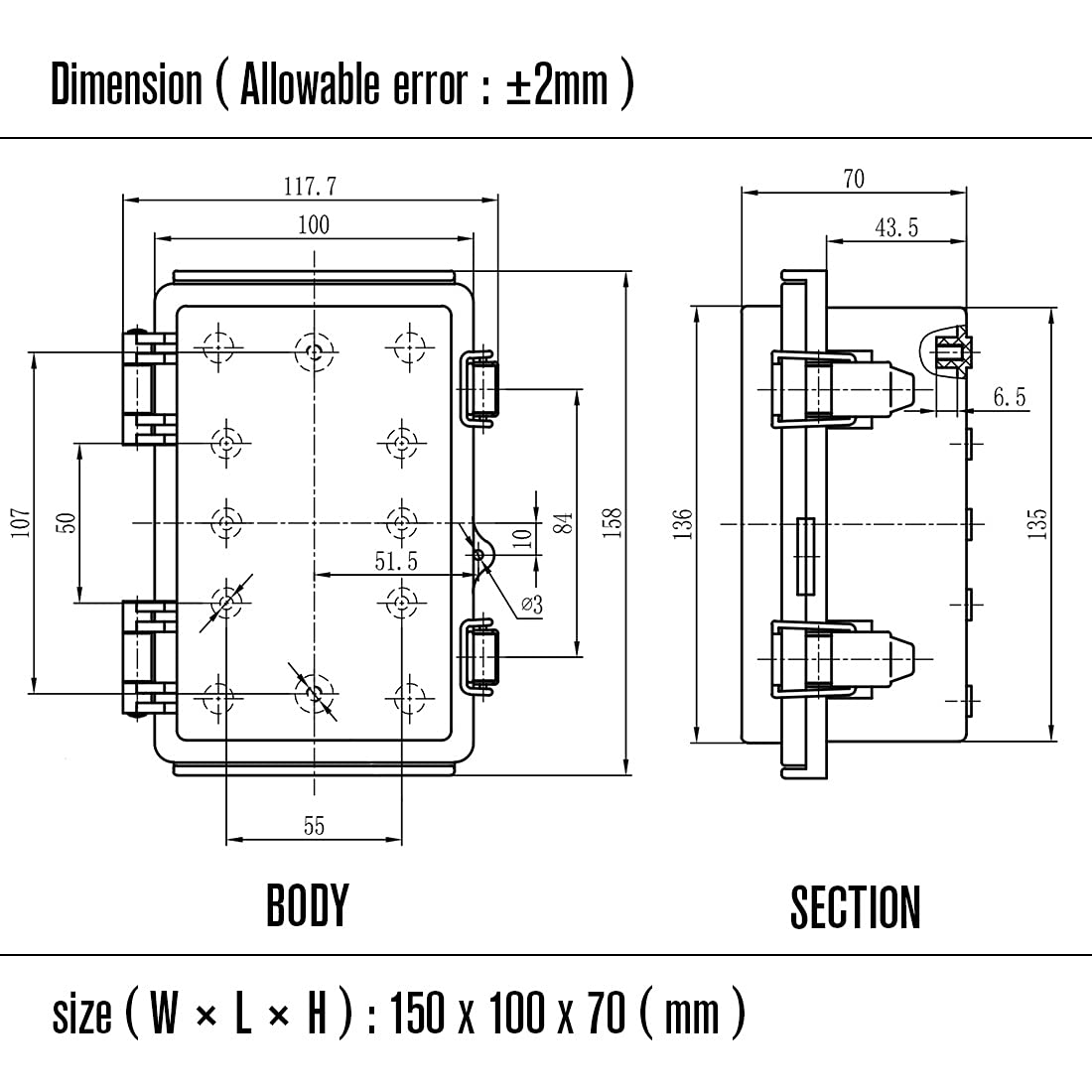 ABS IP67 Waterproof Junction Box with Mounting Plate Pack of 2 Z18826