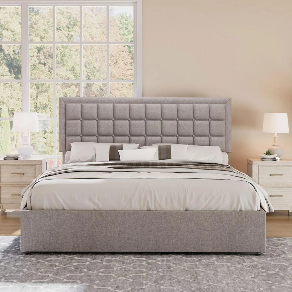 Queen Size Light Grey Upholstered Storage Bed Frame F581