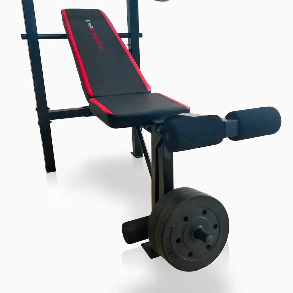 Adjustable Weight Bench with Rack and 90 lb Vinyl Weight Set P5596